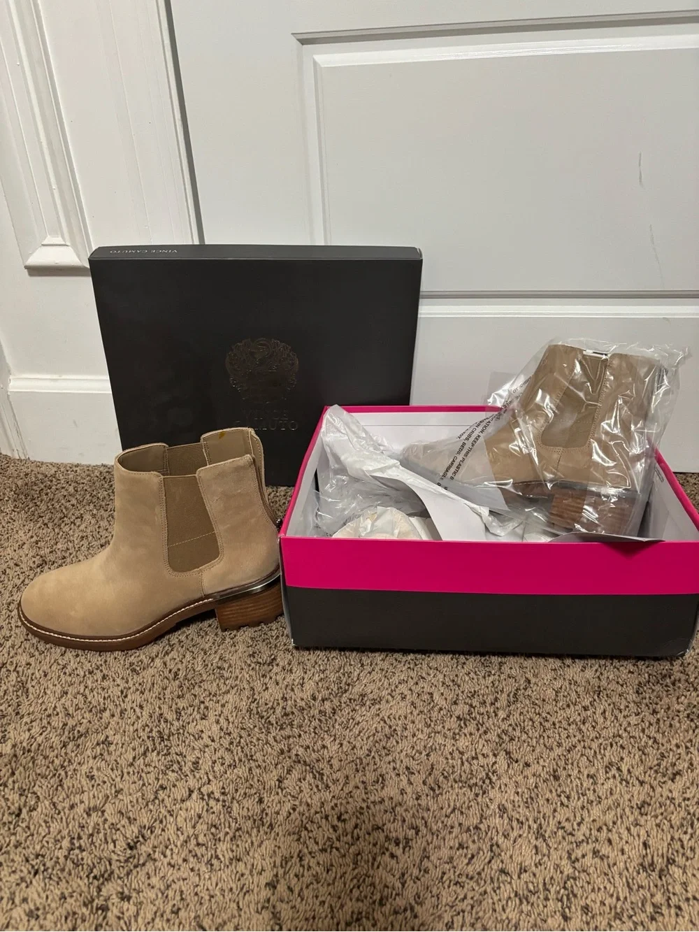 Vince Camuto Tan Suede Chelsea Ankle Boots